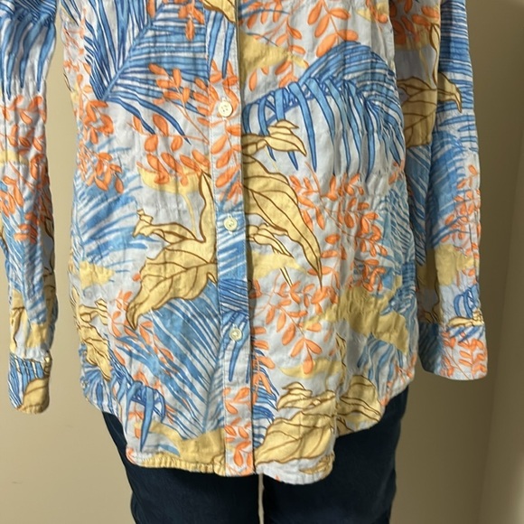 J McLaughlin Lois Shirt Blue Tropical Palm Print Long Sleeve Button Front Sz S - Picture 5 of 16